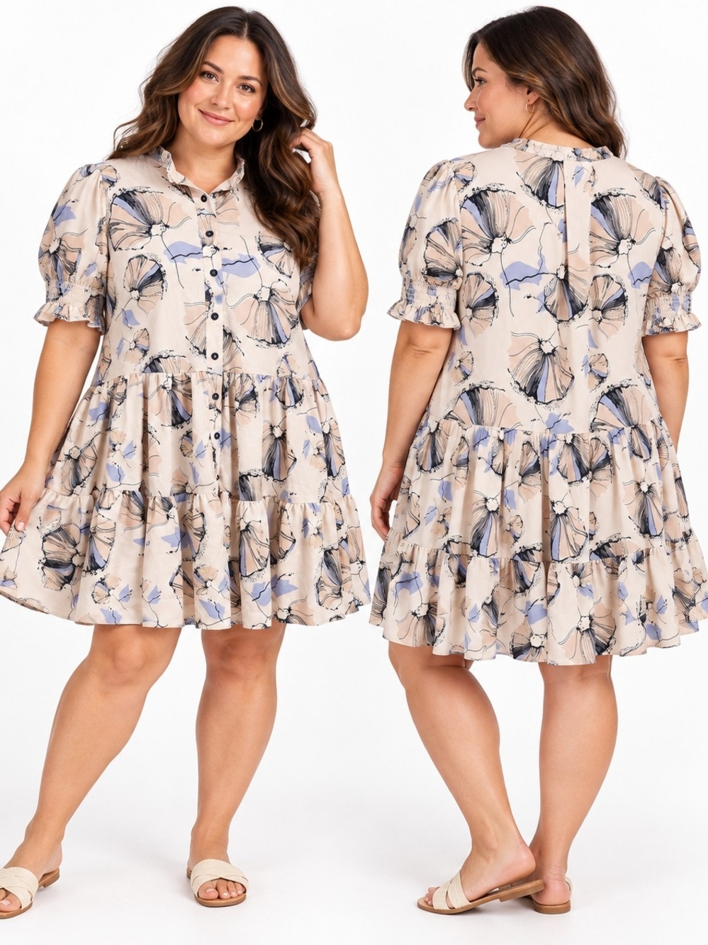 SIXDO XL Floral Tiered Dress Contemporary Casual Romantic Cottagecore